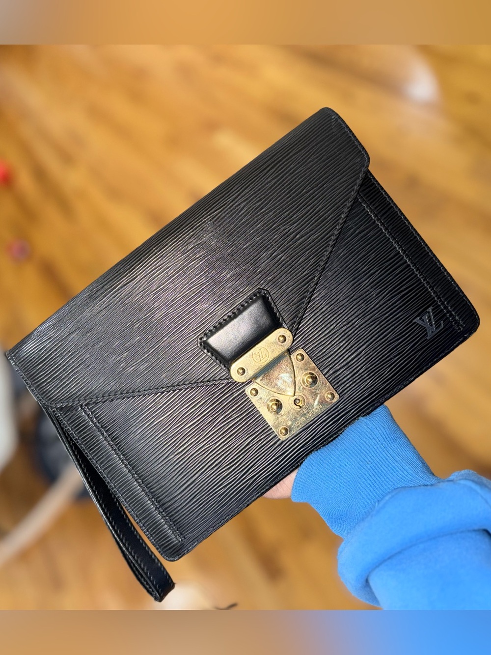Louis Vuitton Black Epi Leather Dragone Clutch Wristlet with Gold Hardware